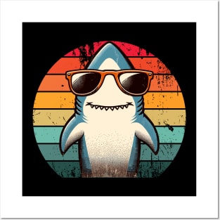 Cool Retro Shark in Sunglasses 70s 80s 90s Funny Shark Posters and Art